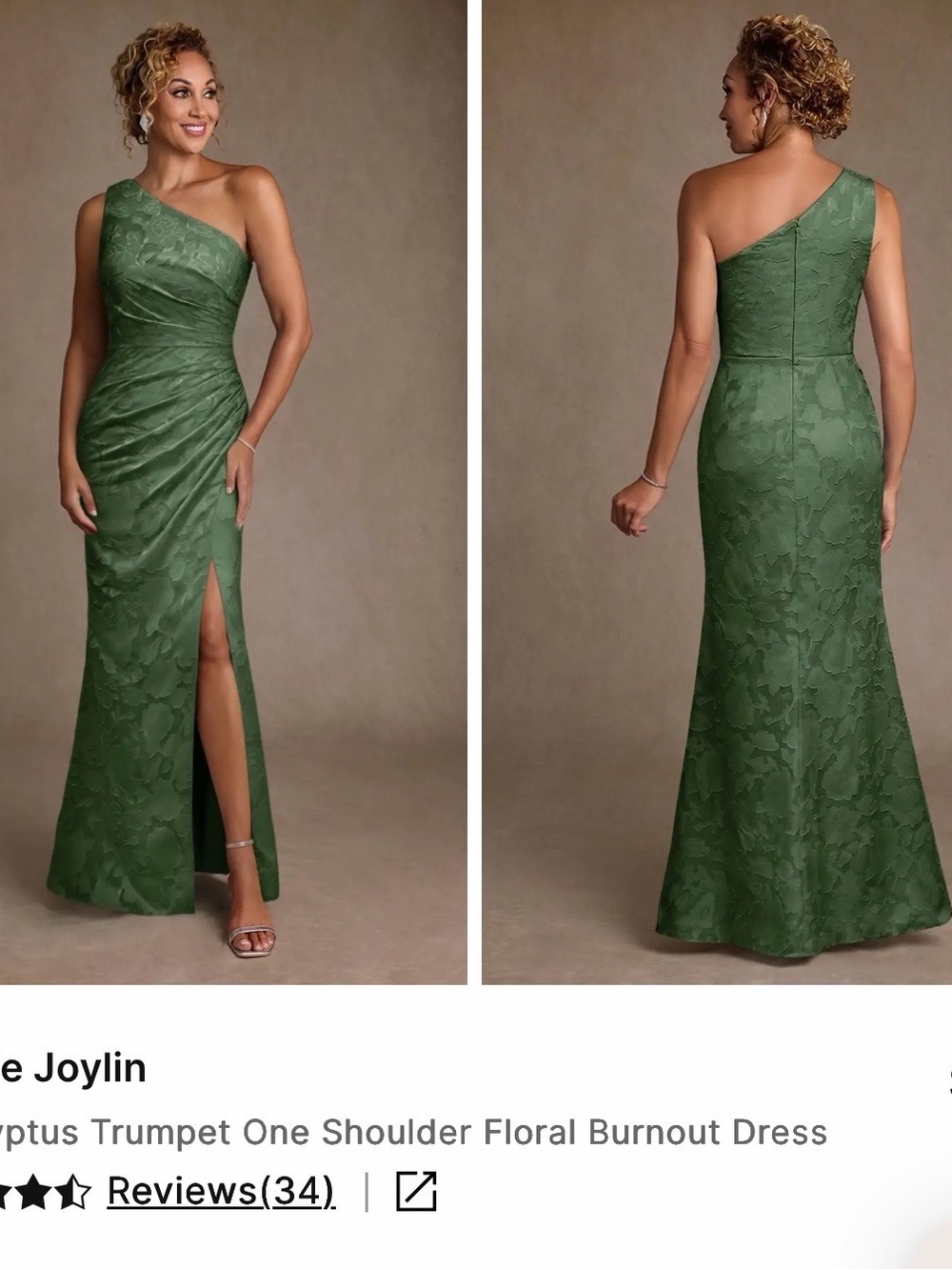 Azazie Eucalyptus One-Shoulder Evening Gown with Side Slit - Picture 2 of 3